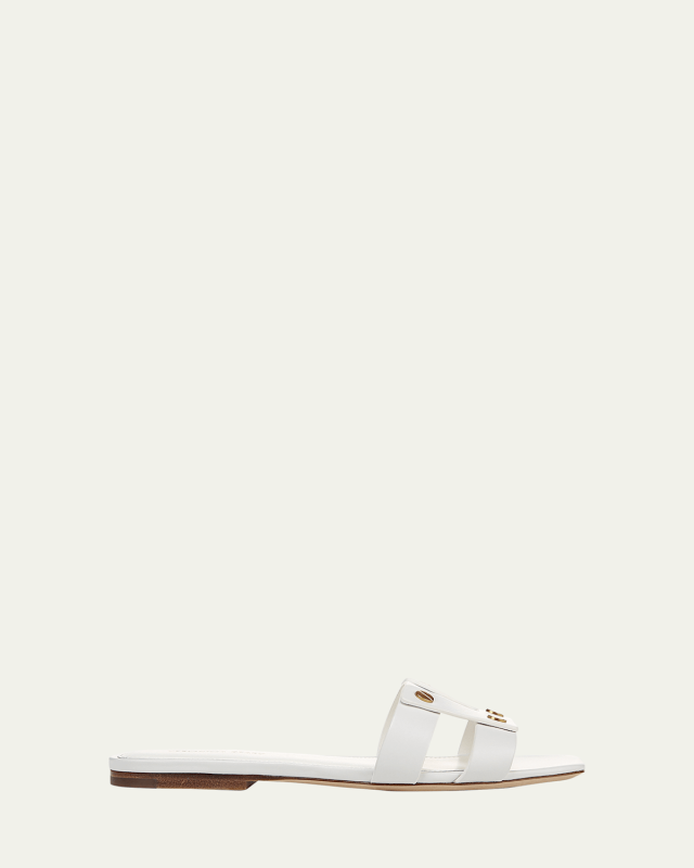 Via Leather Flat Slide Sandals